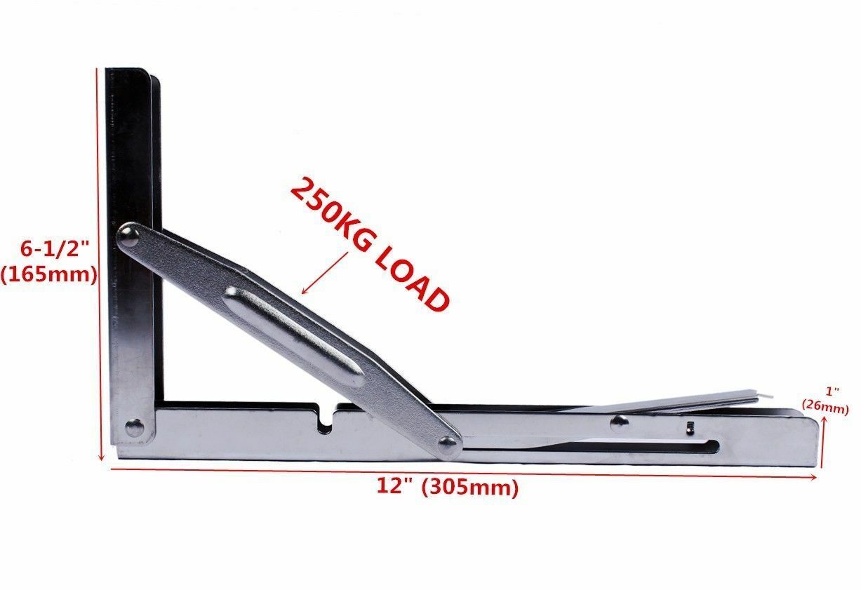 2X 12"Folding Table Shelf Brackets Bench Stainless Steel Brackets Max.Load 250KG