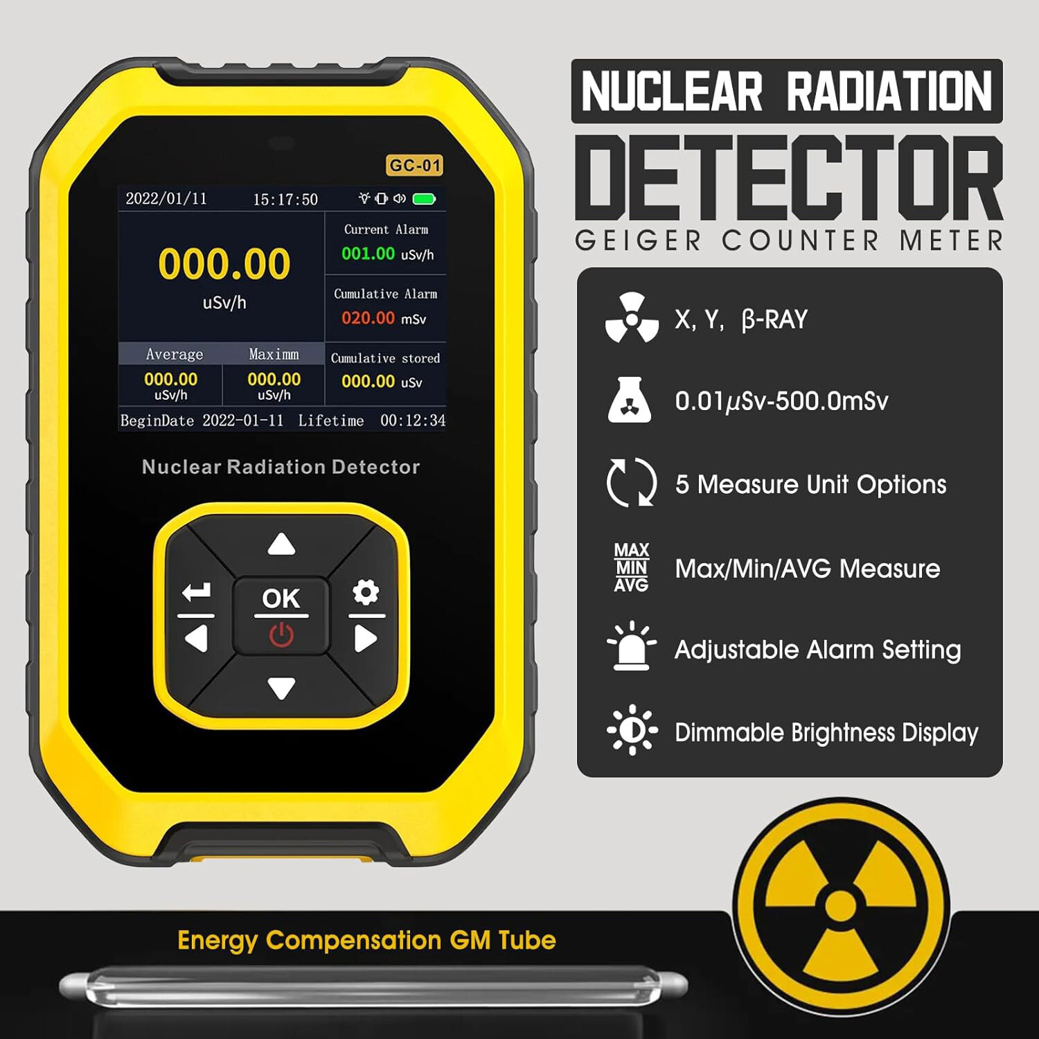 Portable Nuclear Radiation Detector GM Geiger Counter β/γ/X-Ray Dosimeter