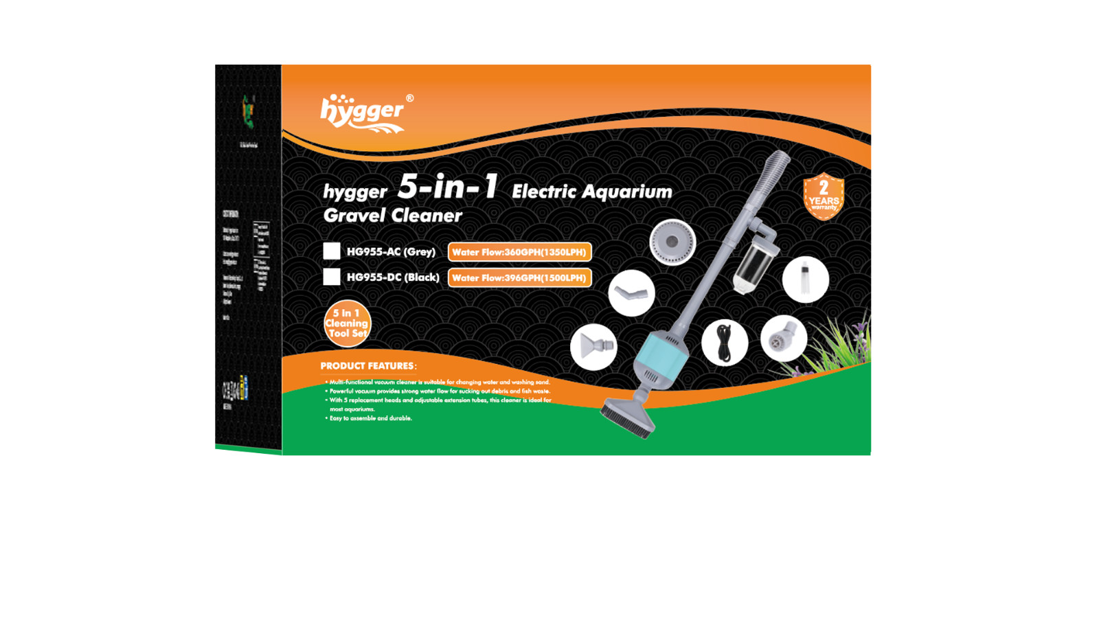 hygger 360GPH Electric Gravel Vacuum Cleaner Pump 5-in-1 Fish Tank Water Change