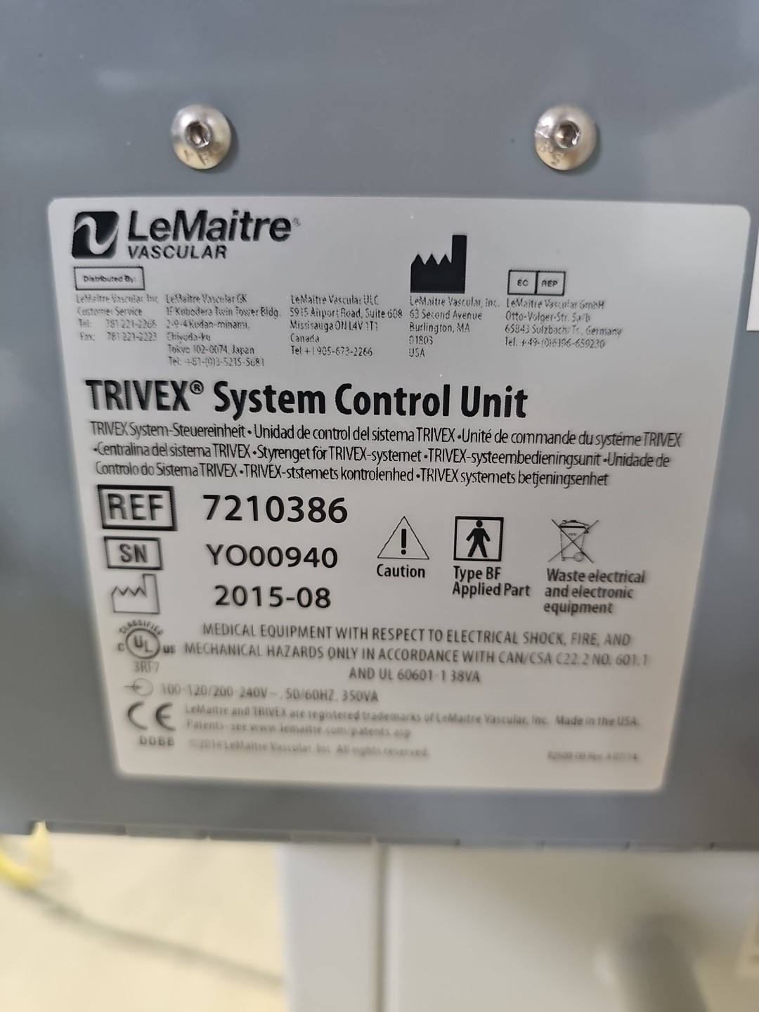 LeMaitre Vascular TRIVEX System Control Unit, a medical device
