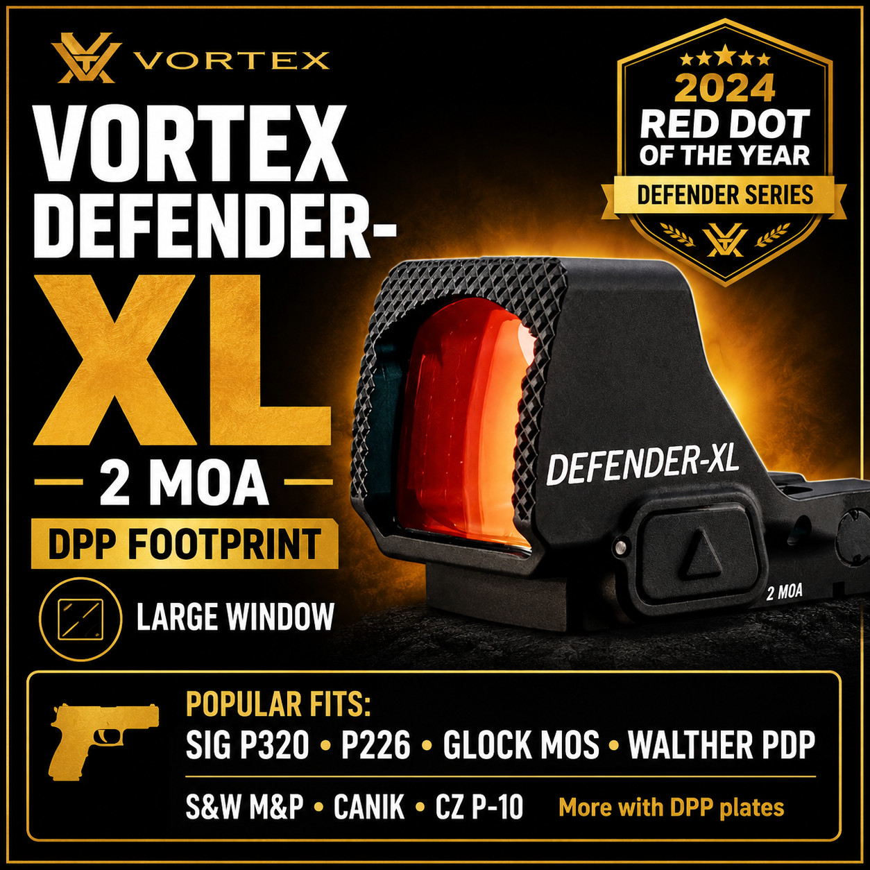 Vortex Defender-XL 2 MOA Red Dot DPP Motion Activated DFXL-MRD2 New Large Window