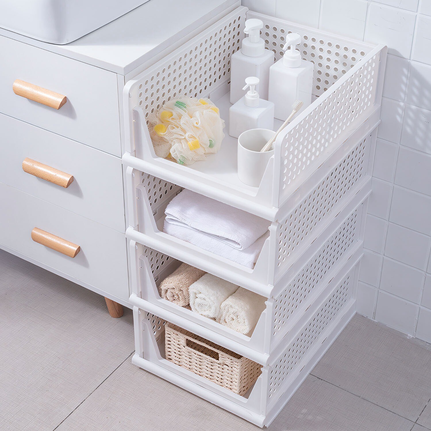 4PCS Closet Organizer Stackable Push-Pull Clothes Foldable Plastic Organizer