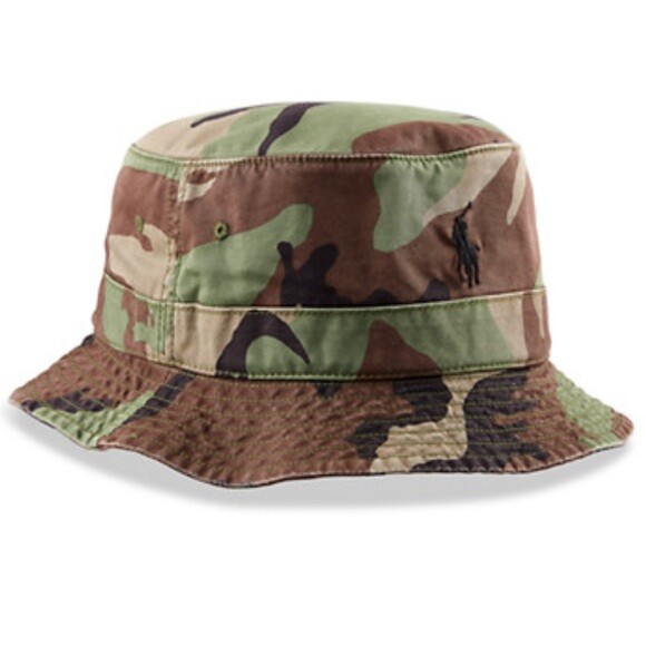 NEW! POLO Ralph Lauren [S/M] Men's Pony Logo Cap Bucket Hat-Camo/Brown/Black