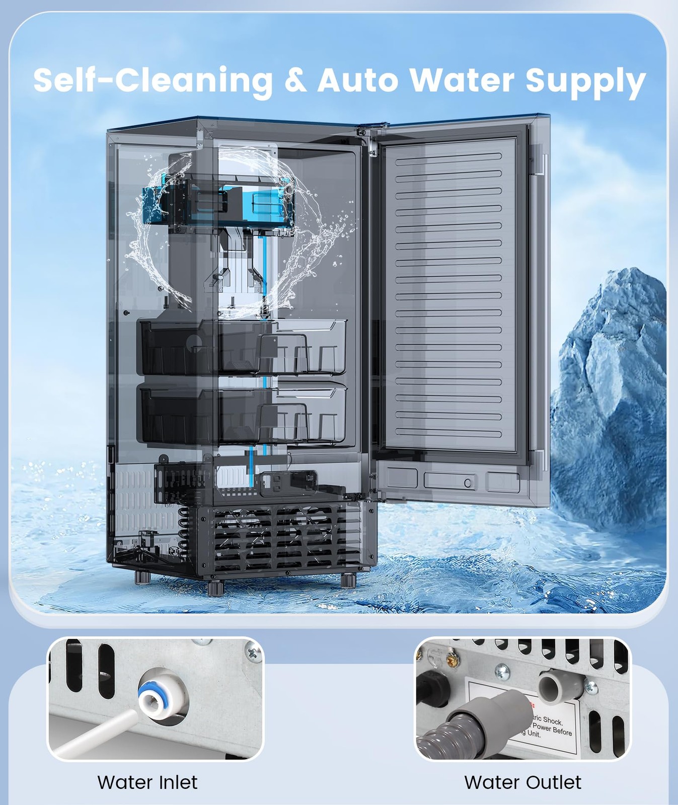 Electactic Nugget Ice Maker Machine, Under Counter Ice Machine,Stainless Steel