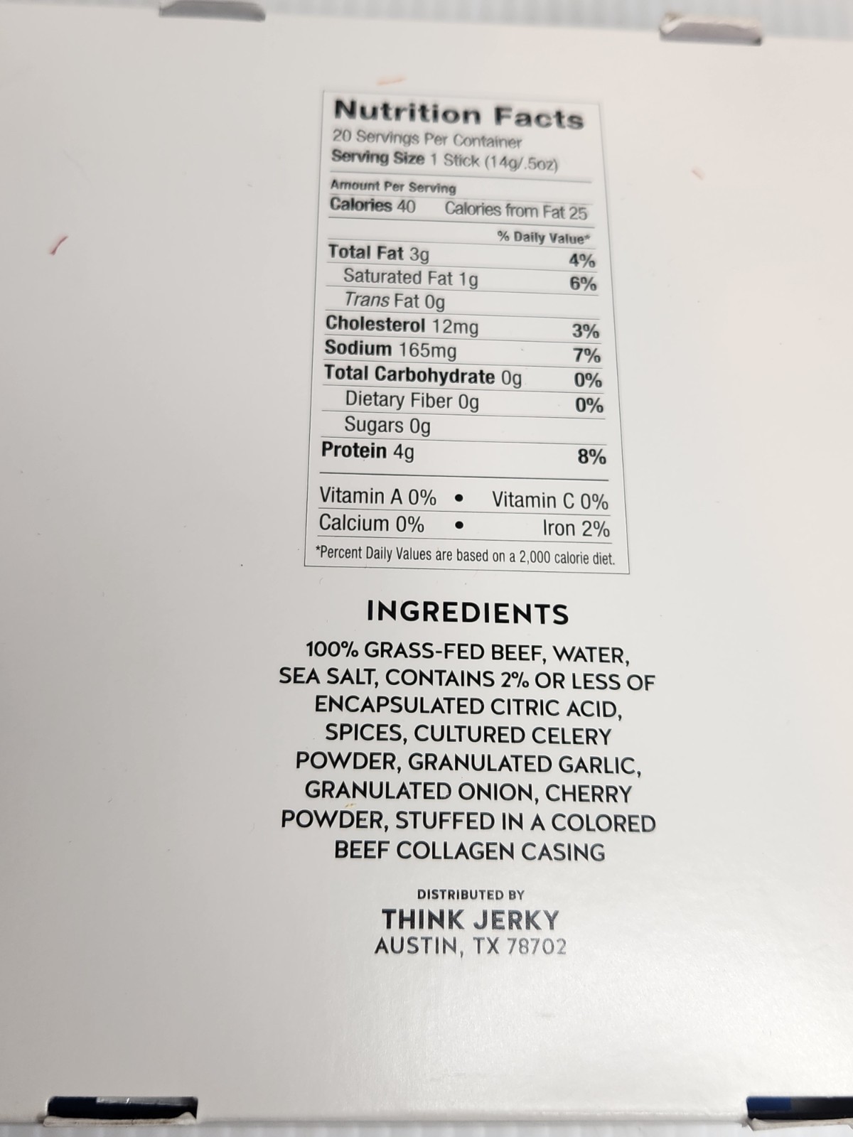 BOX of 20 -Think Jerky, Original Grass-Fed Beef Sticks 1.0 Oz Sticks Exp 11/2026