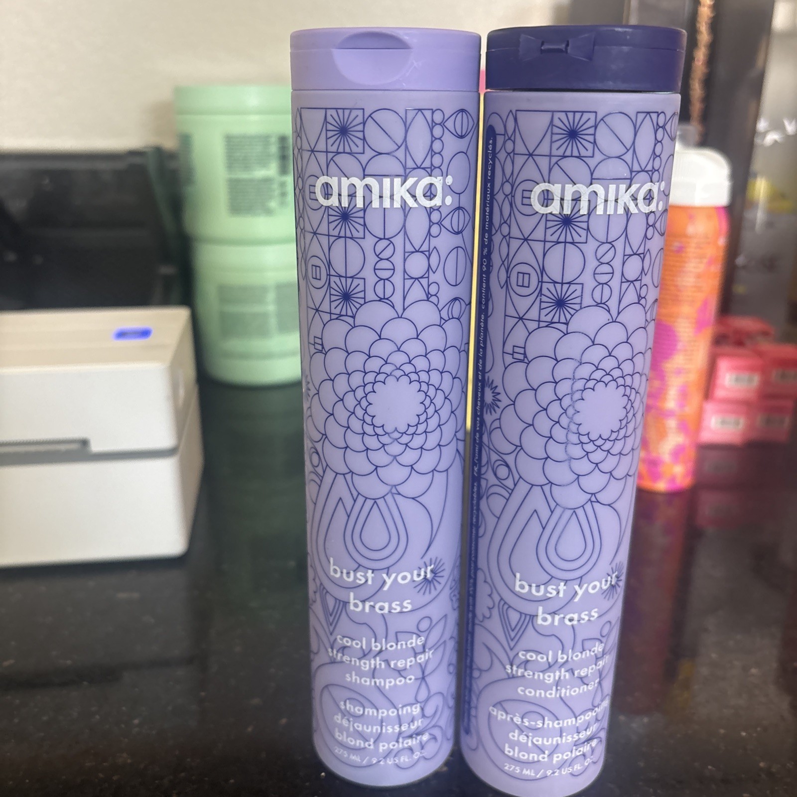 Amika Bust Your Brass Cool Blonde Shampoo Conditioner Set 9.2oz Each