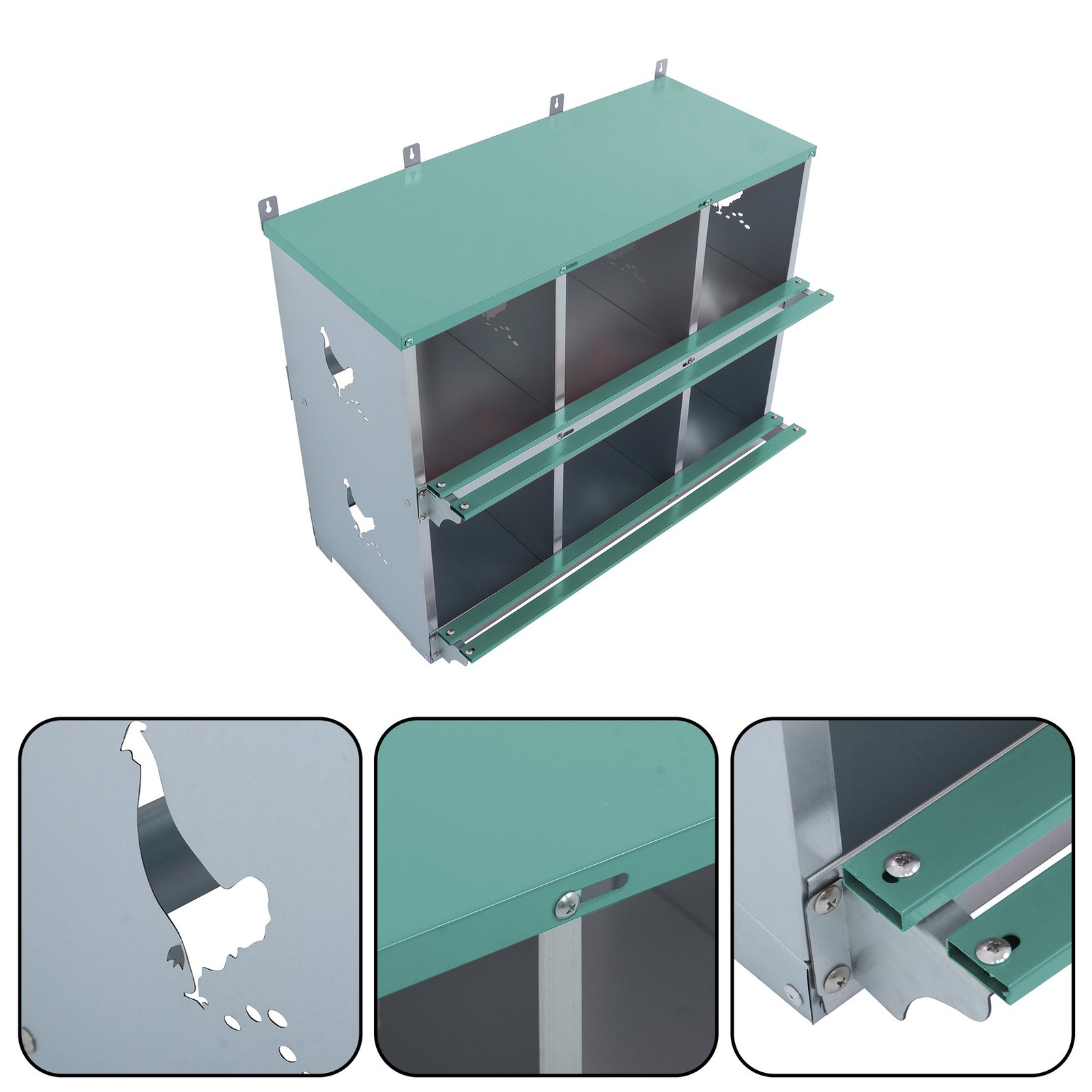 Chicken Nest Boxes - 6 Compartment Metal Poultry Nest Box Wall Mount Heavy-Duty