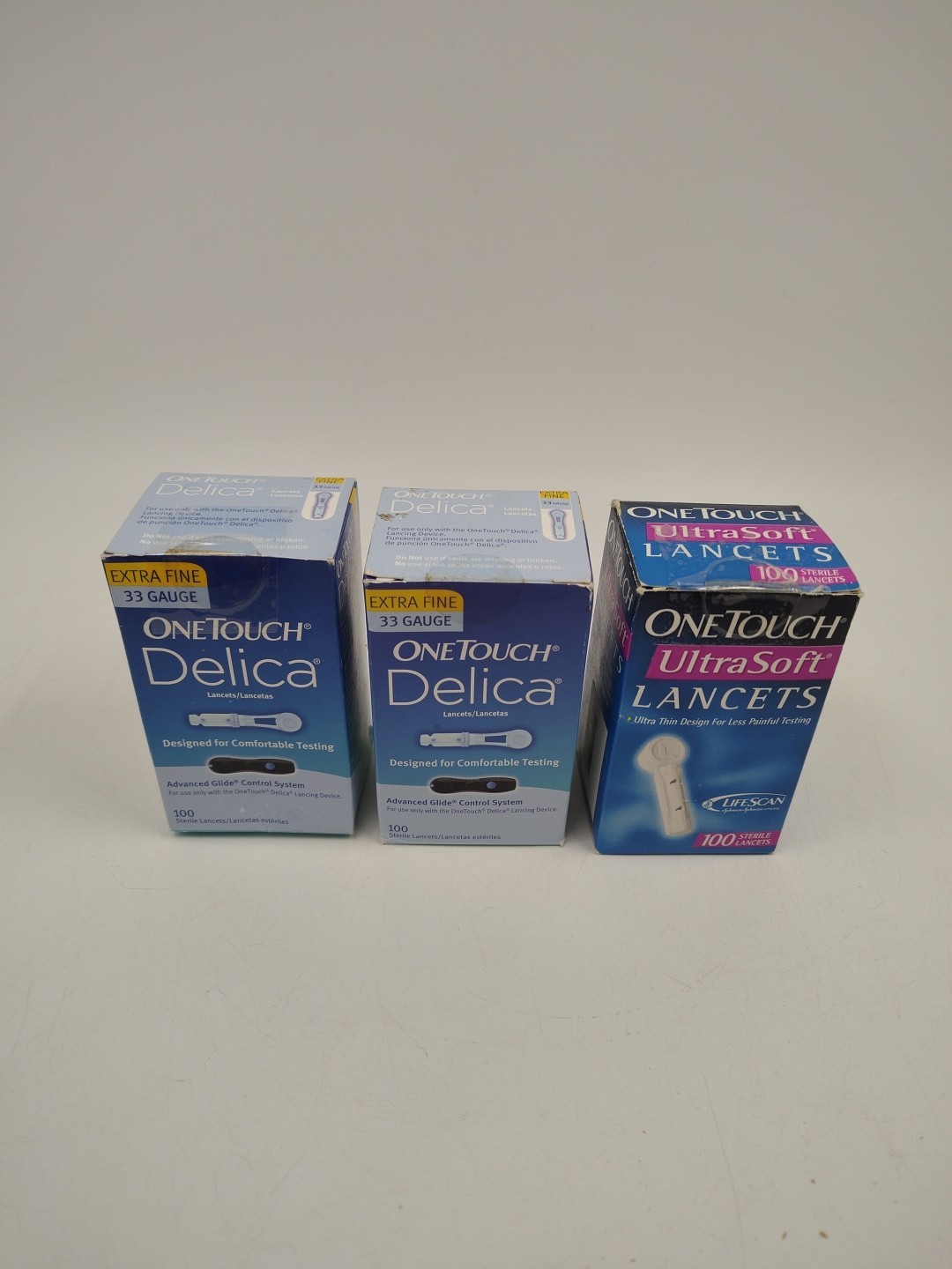 Lot Of 3 OneTouch Delica 33 Gauge Lancet - 100 Count 300 Total Lancets Open Box