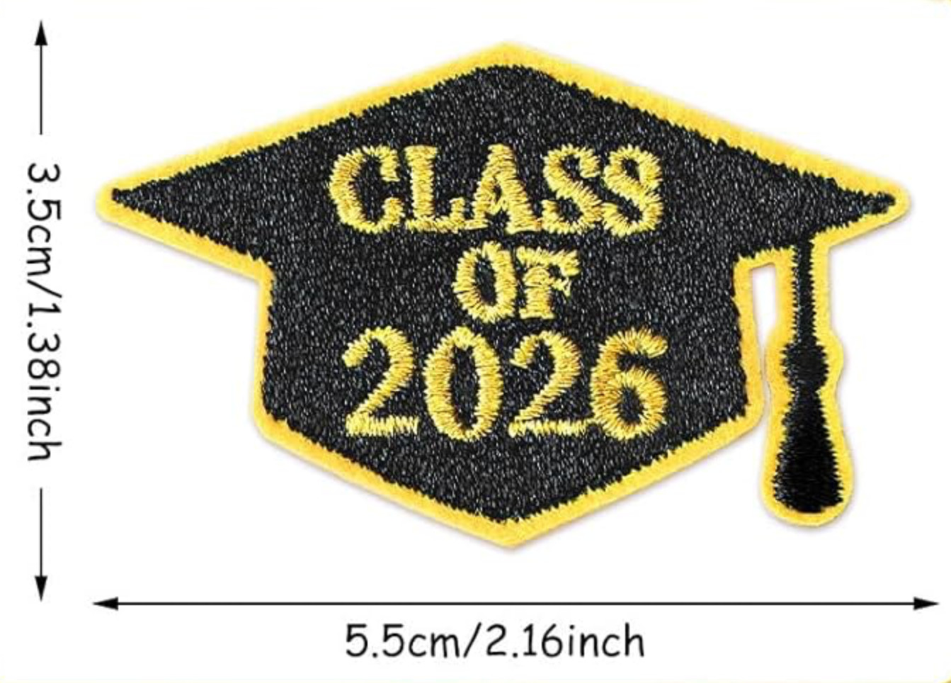 CLASS OF 2026 Graduation Cap Souvenir Black & Gold Embroidered Iron On Patch