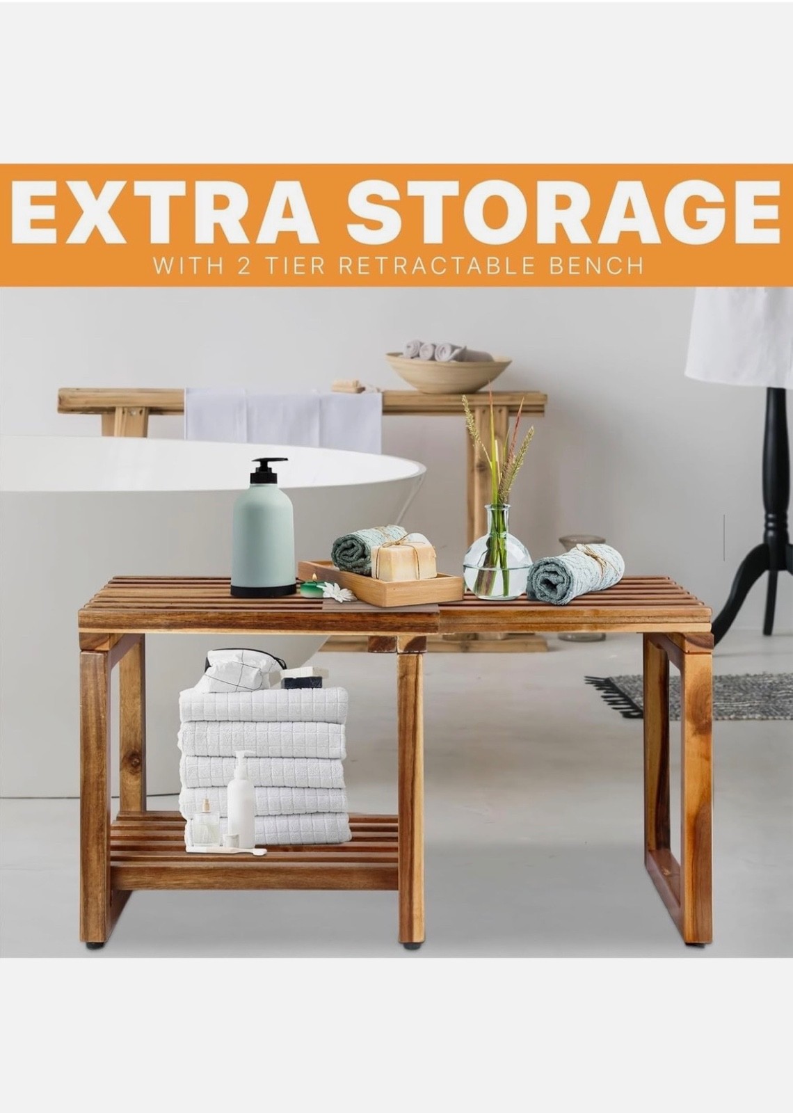 Enzeki brown wooden shower stool