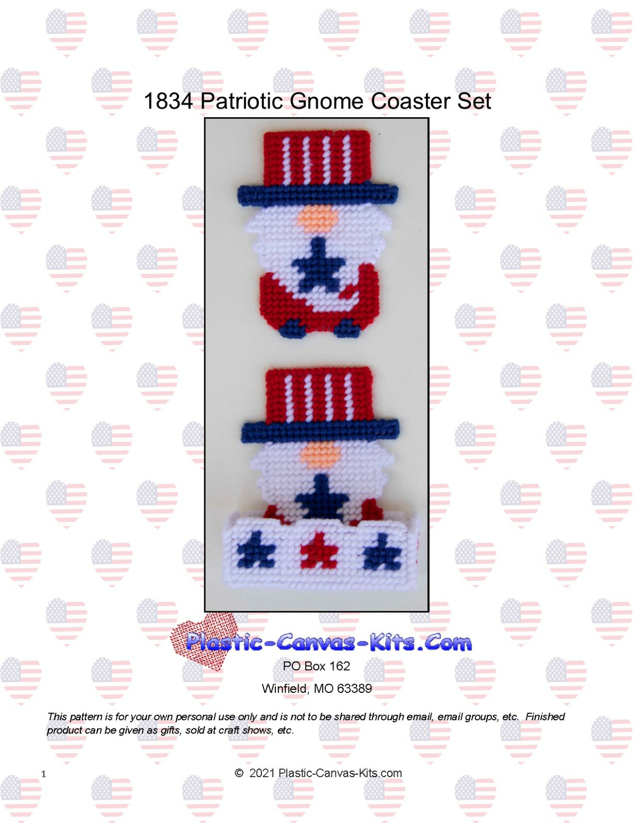 Patriotic Gnome Coaster Set Plastic Canvas Pattern or Kit