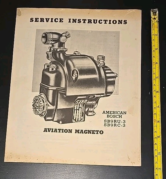 American Bosch Aviation Magneto Vintage Service Instructions Manual SB9RU-3 RC-3
