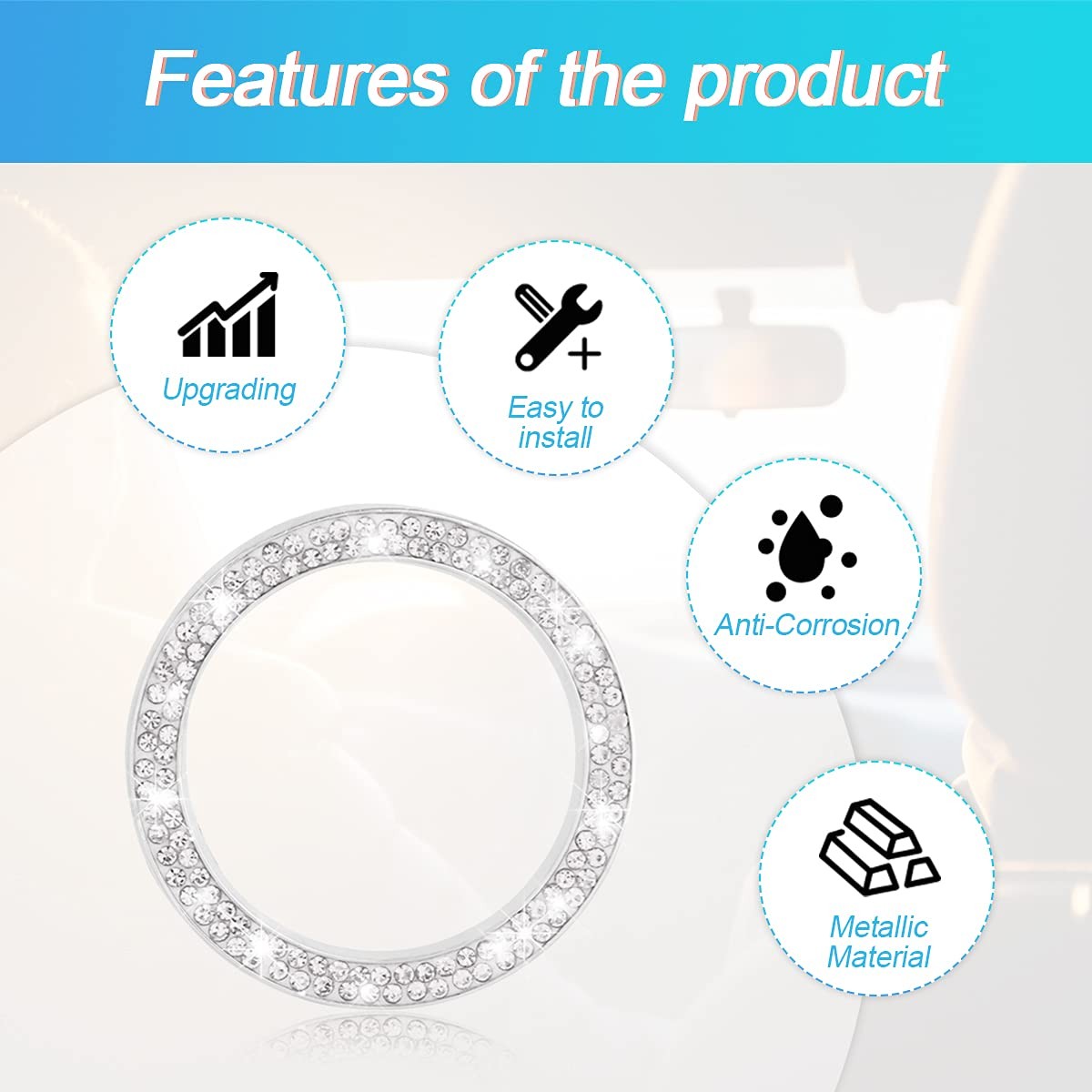 Car Bling Crystal Rhinestone Engine Start Ring Decals, 2 Pack Car Push Start ...