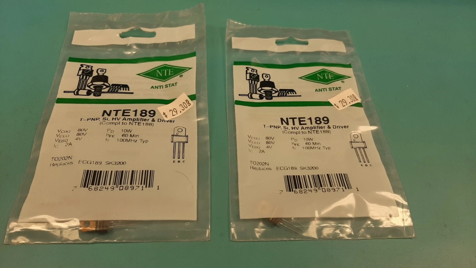 (2PCS)TRANSISTOR NTE1869- PNP ,  Driver  ECG189. SET OF 2.