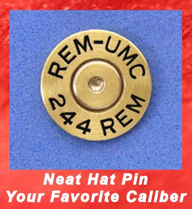 Remington REM-UMC 244 REM Brass Cartridge  Hat Jacket  Pin  Tie Tac Bullet Ammo