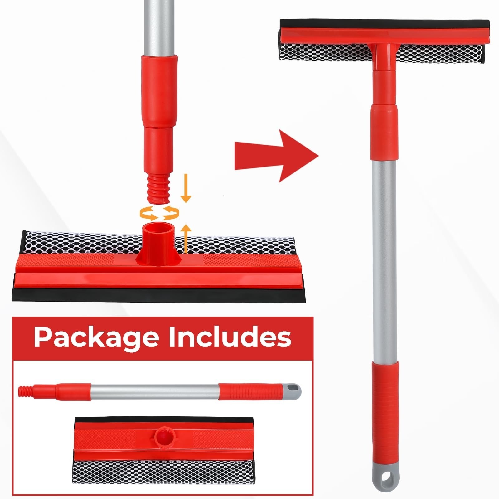MAVRIZ 2 in 1 Window Squeegee with Extendable Handle for Glass Cleaning