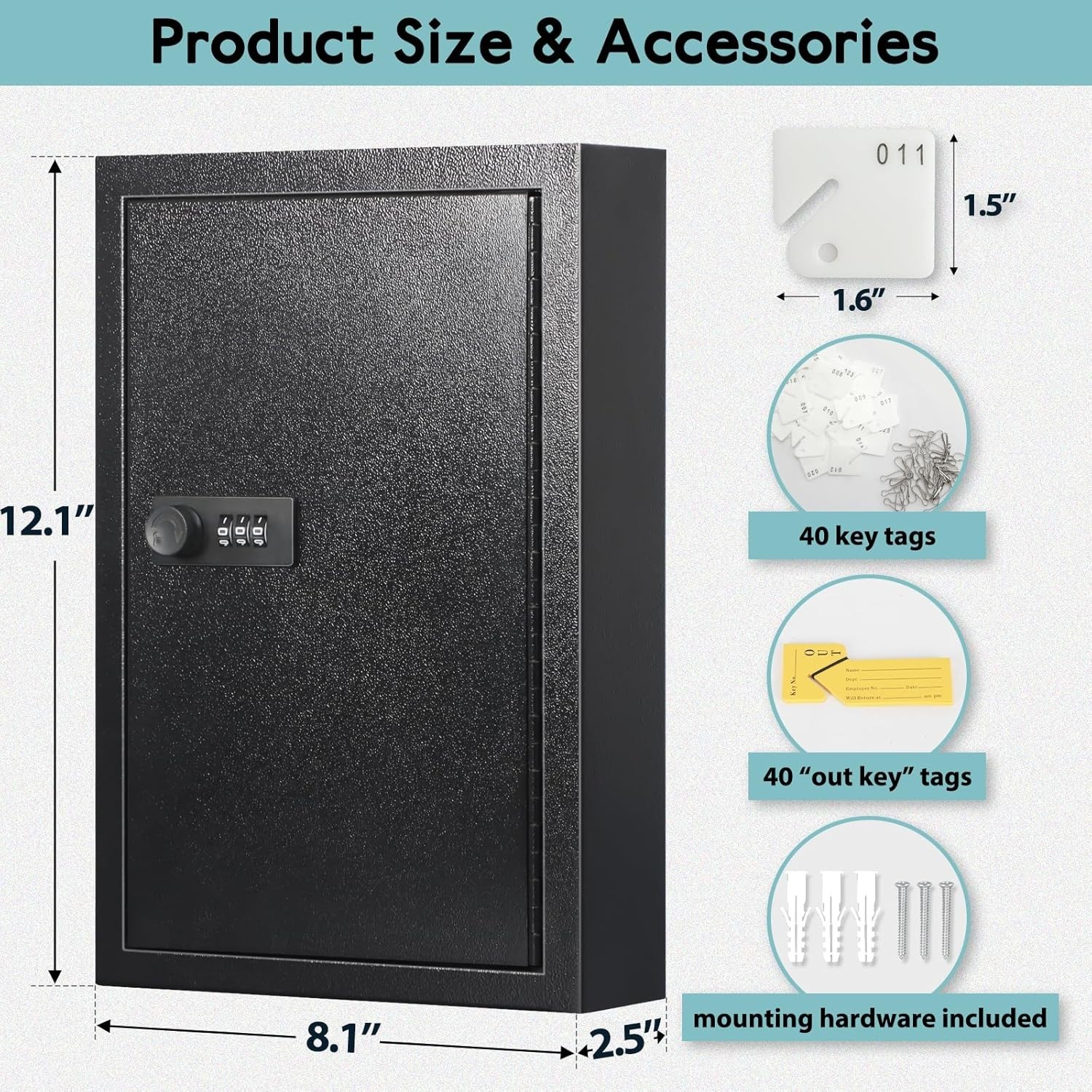 Locking Key Cabinet, 40 Key Storage Lock Box with Code, Key Box Wall Mount, New