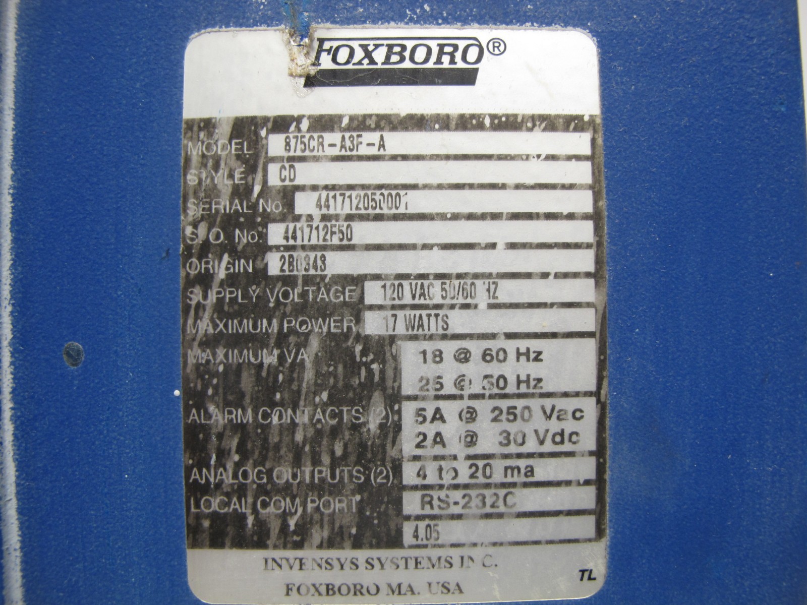 Foxboro 875CR-A3F-A Transmitter Communicator Series 875CRA3F-A Invensys CD