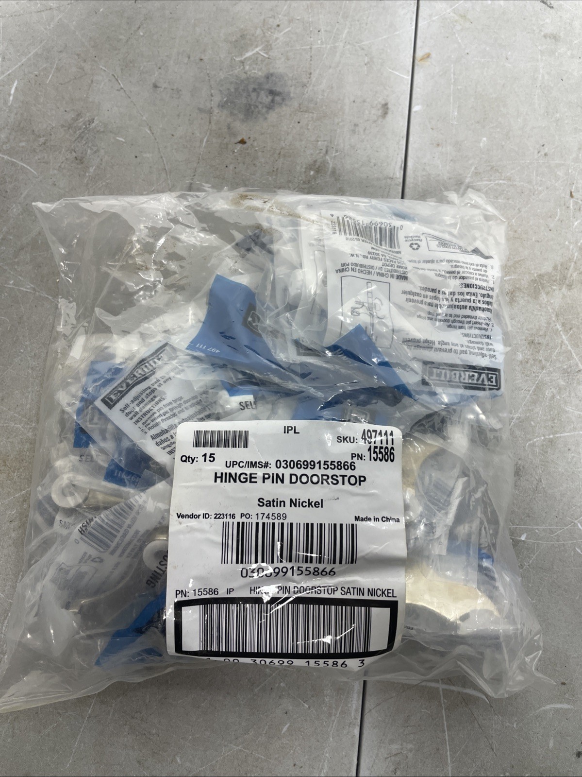 Everbilt Satin Nickel Hinge Pin Door Stop Self Adjusting - 15586. Package Of 15