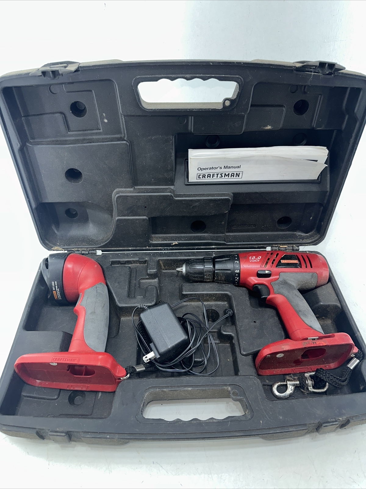 Craftsman 18.0 volt flashlight & 3/8" Drill Driver Cordless Drill  Tool + Manual