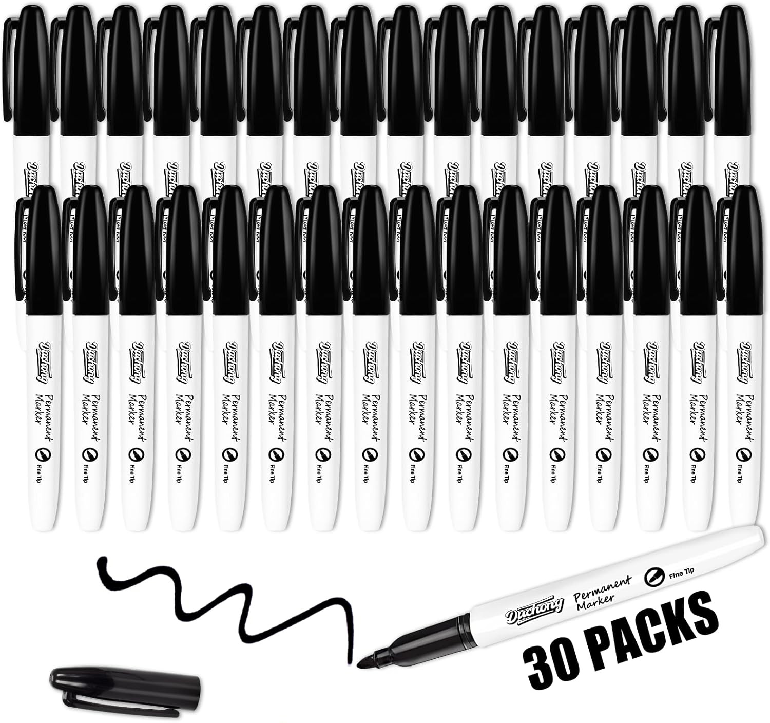 Black Permanent Markers, 30 Count Permanent Markers Bulk, Quick Drying Marker, W