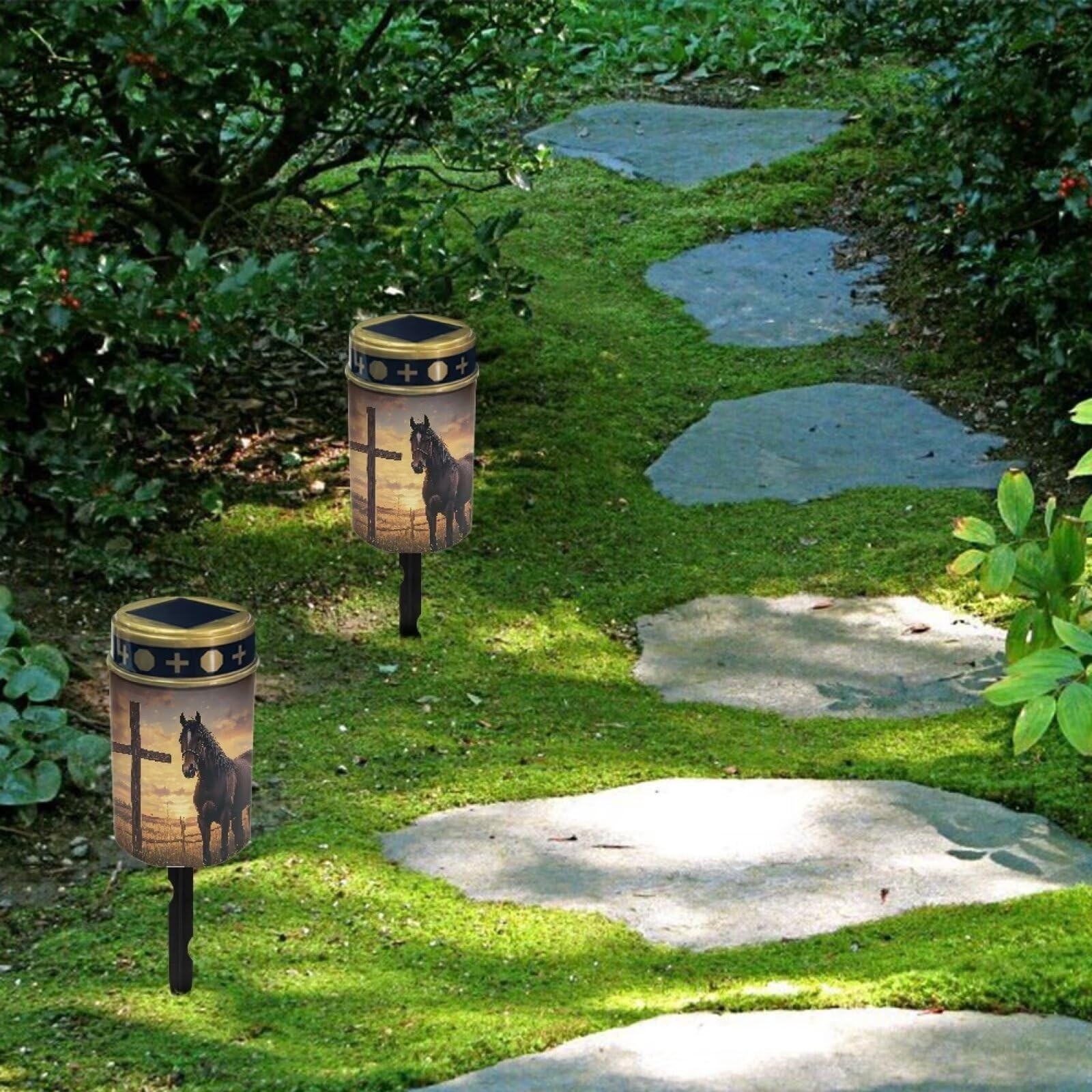 Cross Horse Solar Stake Lights Multipurpose Solar Pathway Lights Cemetery Dec...