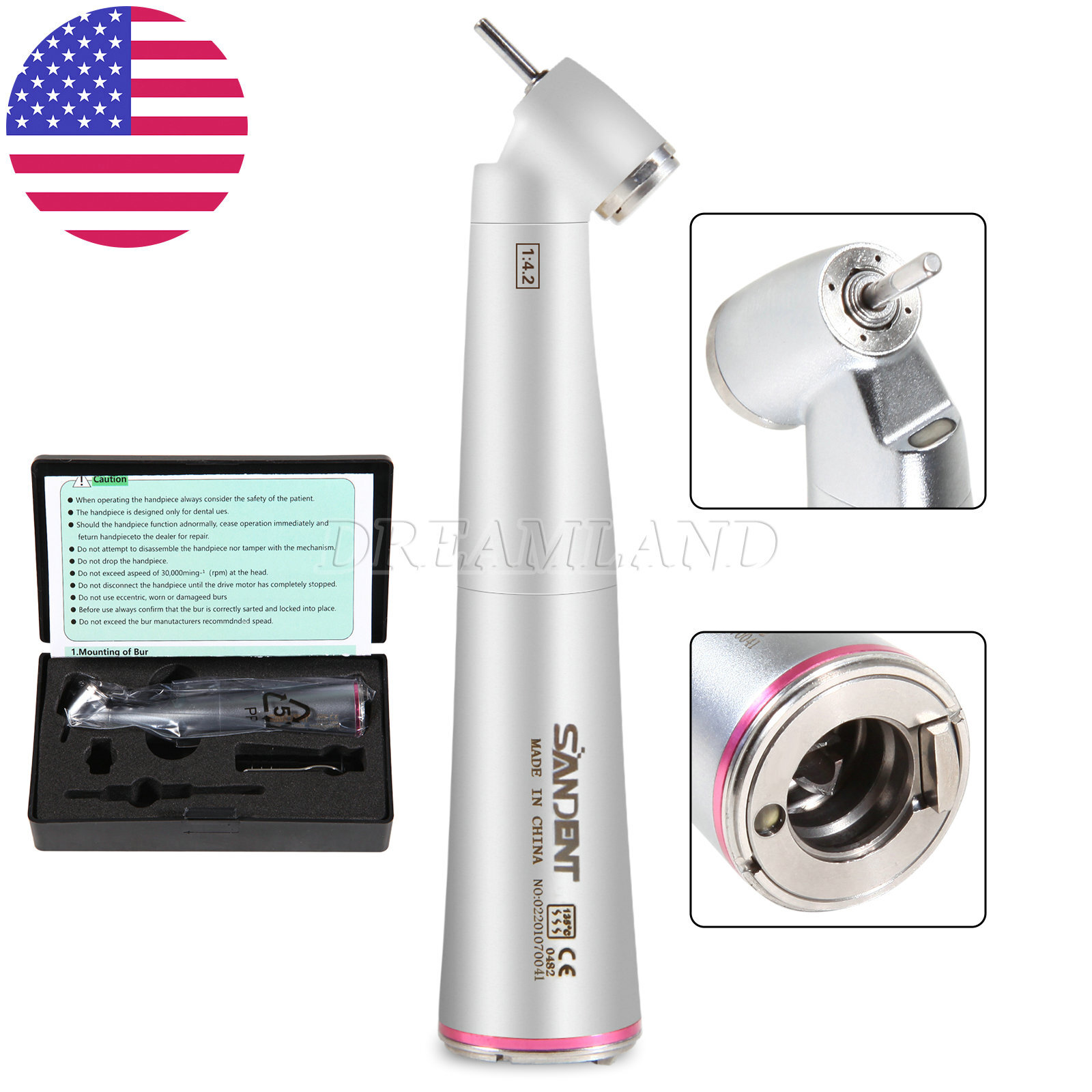 Dental 1:4.2 45° Contra Angle Surgical LED Fiber Optic Handpiece fit NSK Z45L CE