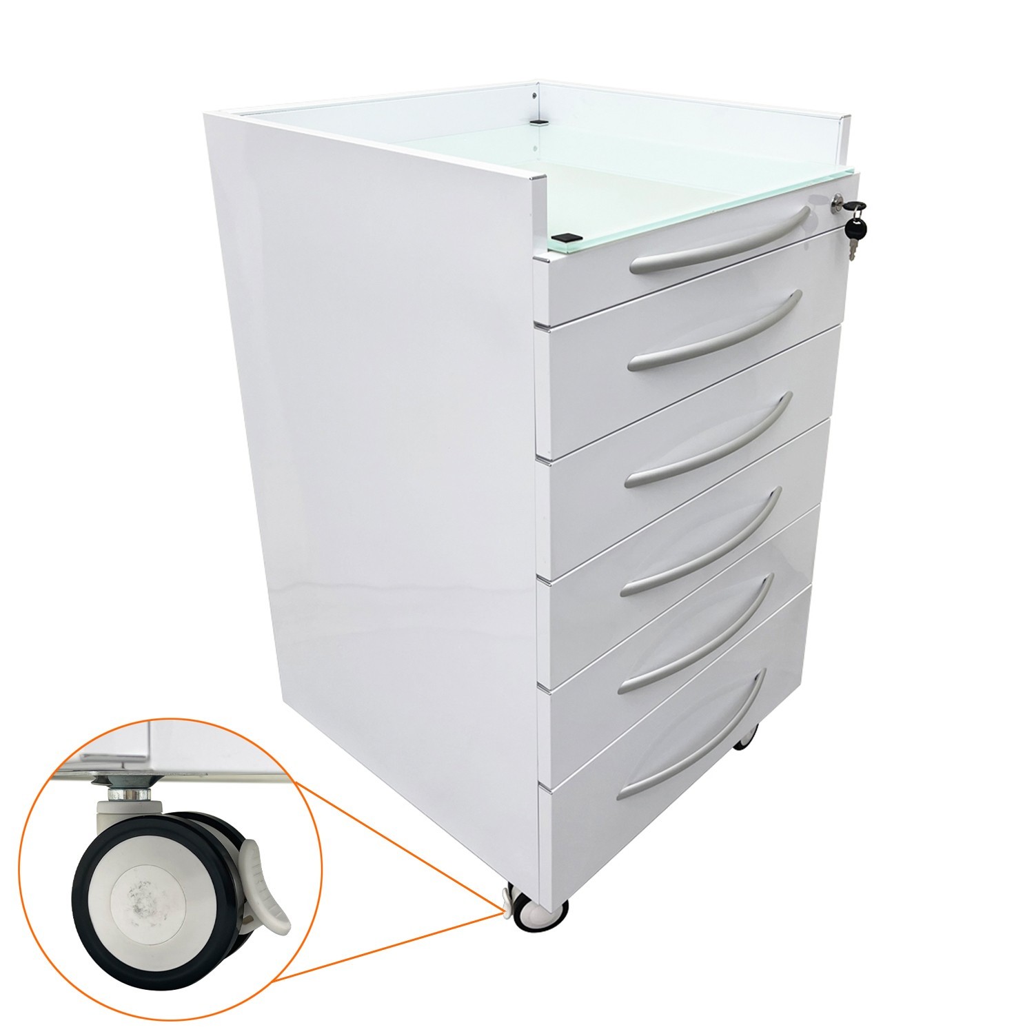 Five Drawers Office Assistant's Mobile storage Cabinet with Two Partition Trays