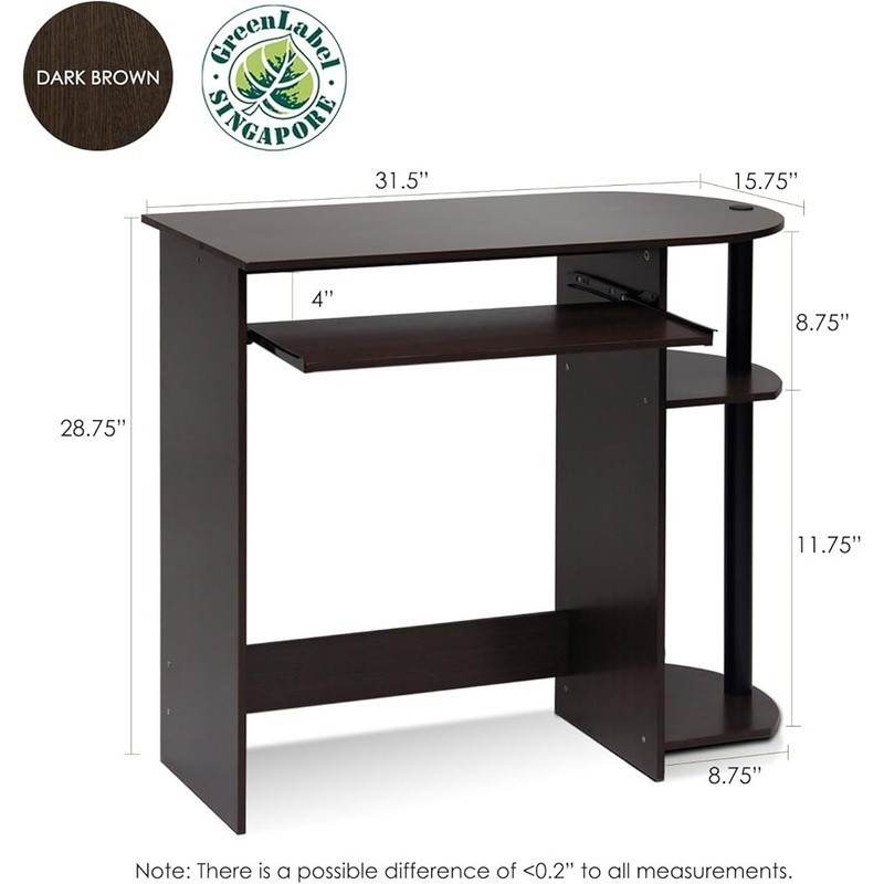Wood Computer Desk W/ Keyboard Tray Stylish Compact Durable Office Gaming Setup
