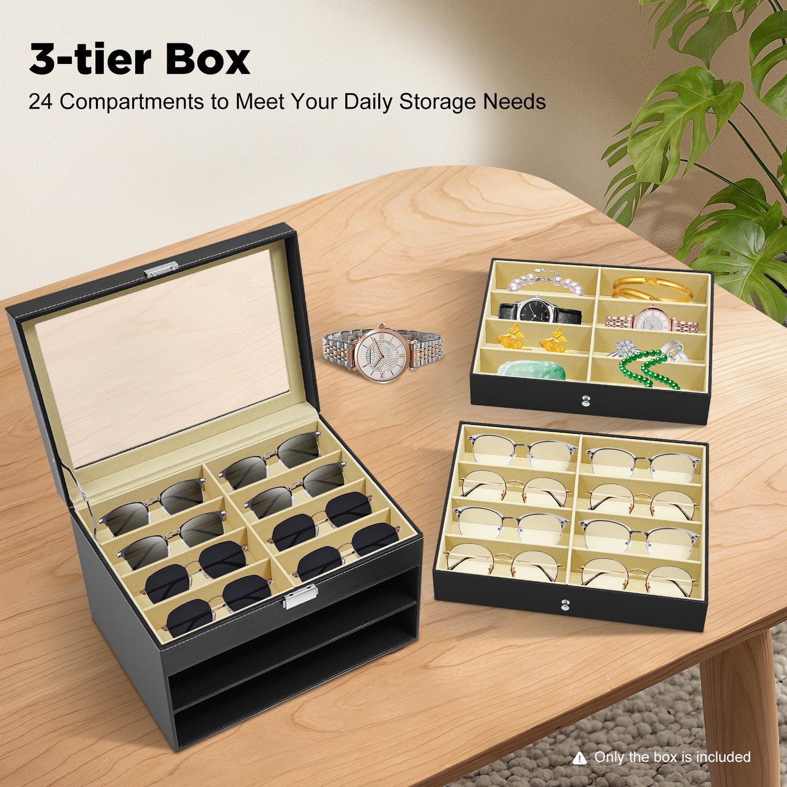 24 Slots Glasses Box Display Storage Case Organizer Leather For Sunglasses NEW