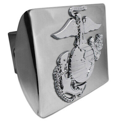 Marines Premium Emblem with Silver Accent on Chrome Metal Hitch Cover