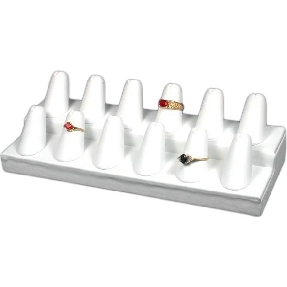 White Faux Leather 12 Finger Jewelry Ring Display Fixture