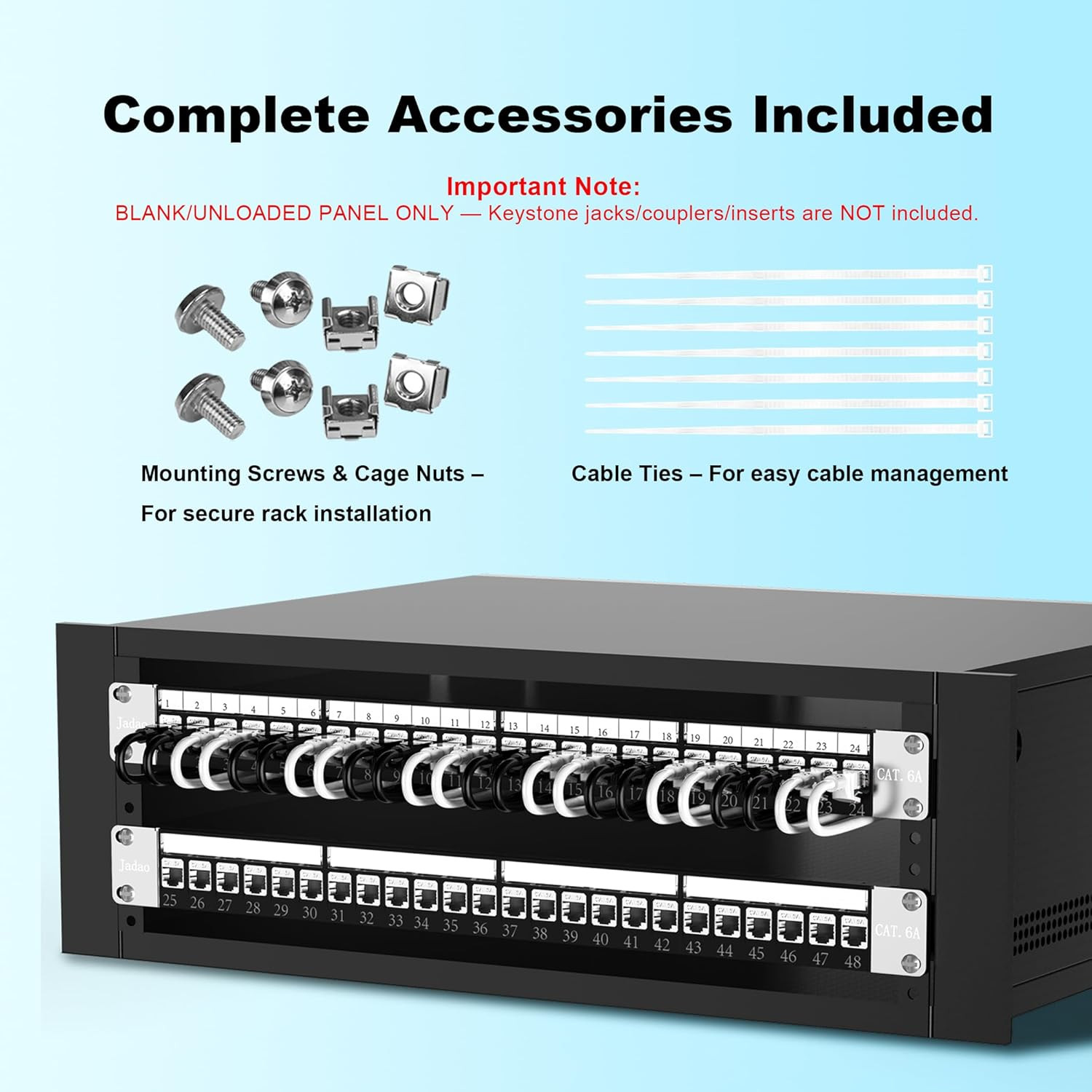 19” 1U Shielded Blank Patch Panel 24-Port Rack Mount Keystone Panel Cat6/Cat6A
