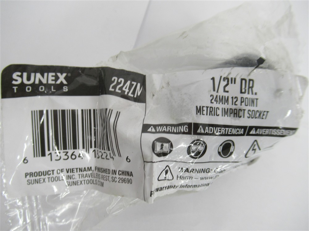 Sunex 224ZM , 1/2" Drive , 12 Pt , 24mm Metric Impact Socket