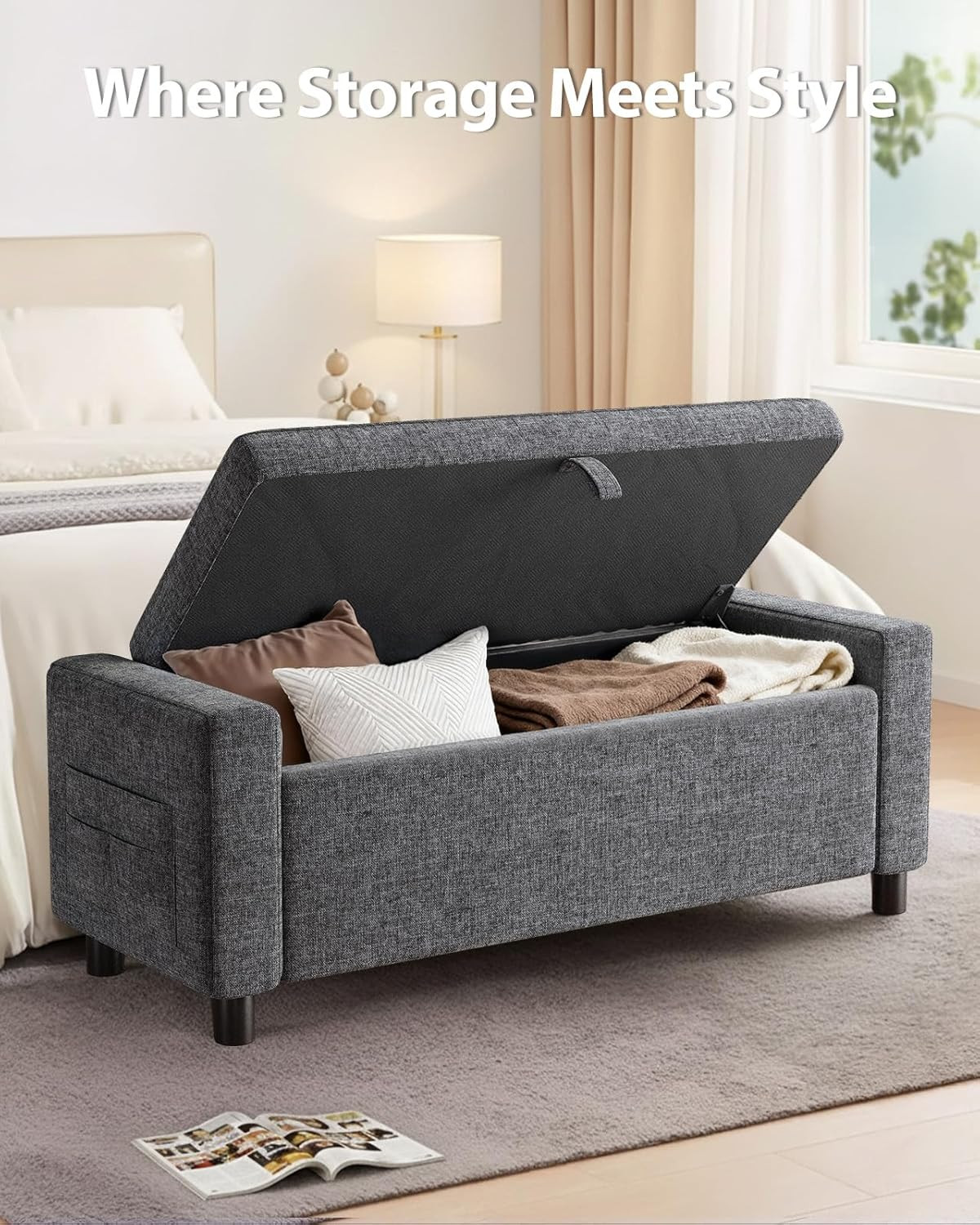Amada 46" Ottoman with Storage,Storage Ottoman Bench with Safety Hinge, Hidden C