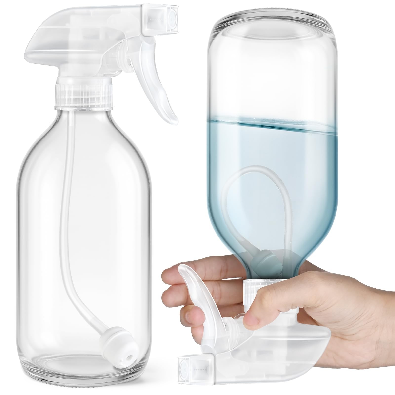 2 Pack 360° Glass Spray Bottles Clear, 16 oz Empty Refillable Containers with...