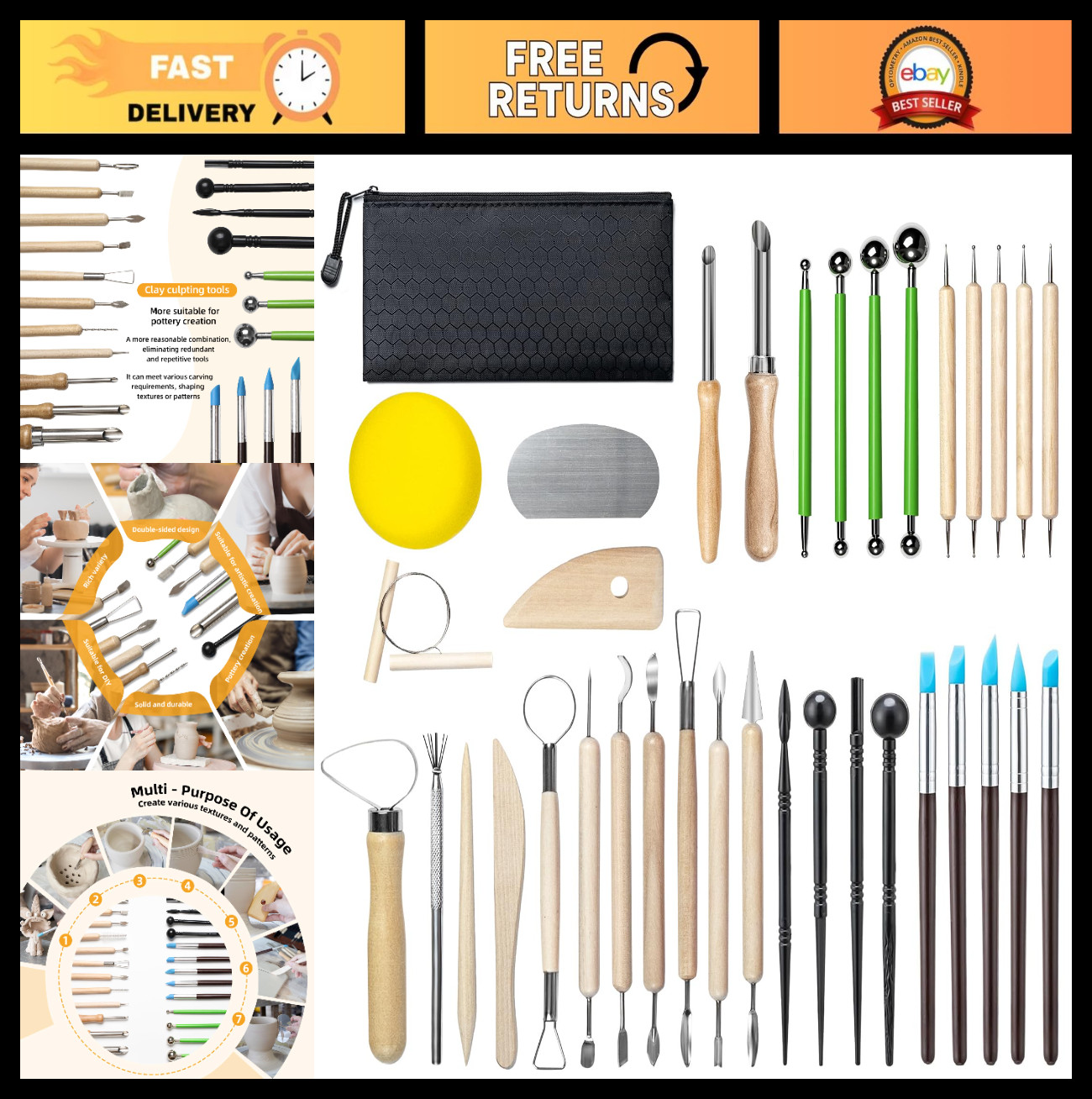 36 PCS Clay Sculpting Tools Kit - Pottery Tools for Carving, Molding & Shaping C