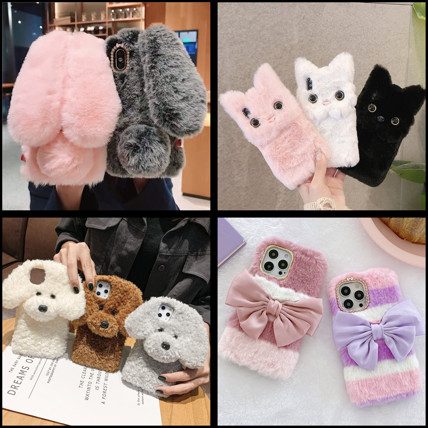 For Samsung Z Fold 7 6 5 8 Ultra Case Bunny Rabbit Fur Plush Fuzzy Fluffy Cover