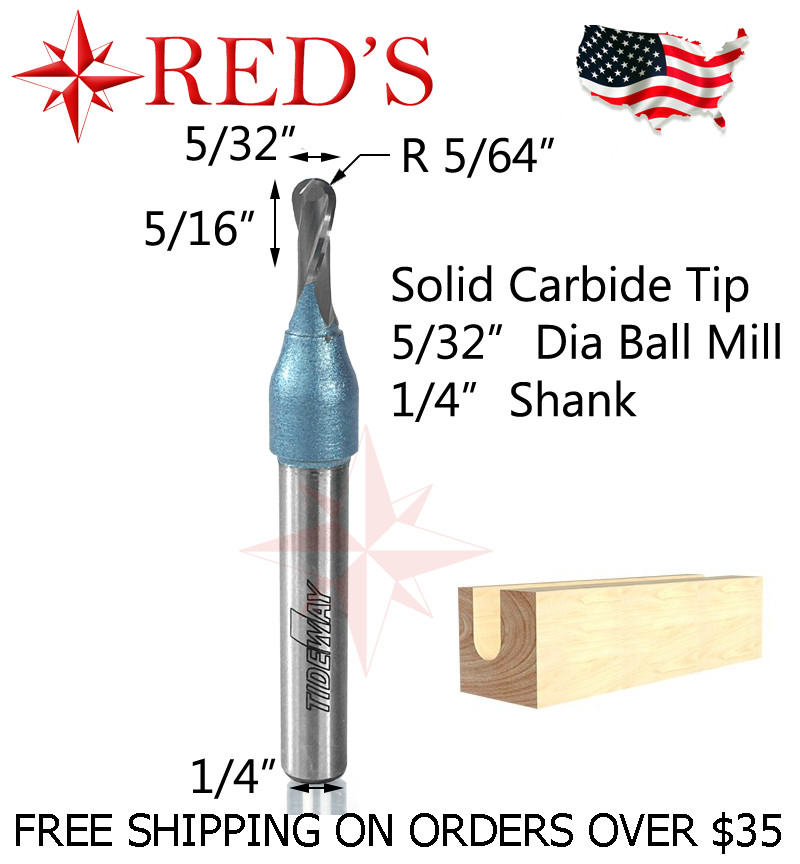 Tideway Carbide IND RC01110124B 5/32" DIA Ball Mill 1/4" shank router bit
