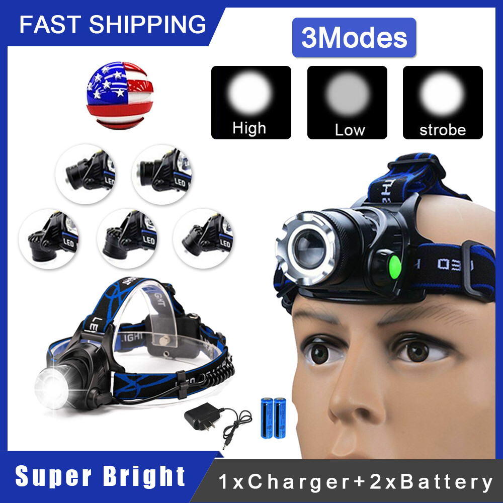 Super Bright LED Camping Headlamp Rechargeable Headlight Head Torch Waterproof