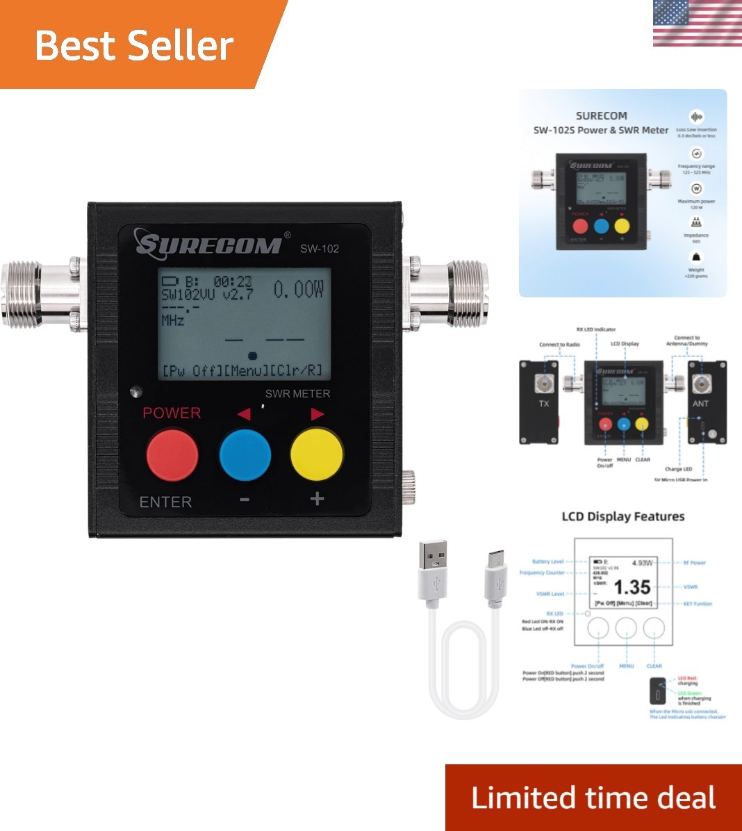 Gam3Gear S SO239 Connector Digital VHF UHF 125-525Mhz Power & SWR Meter