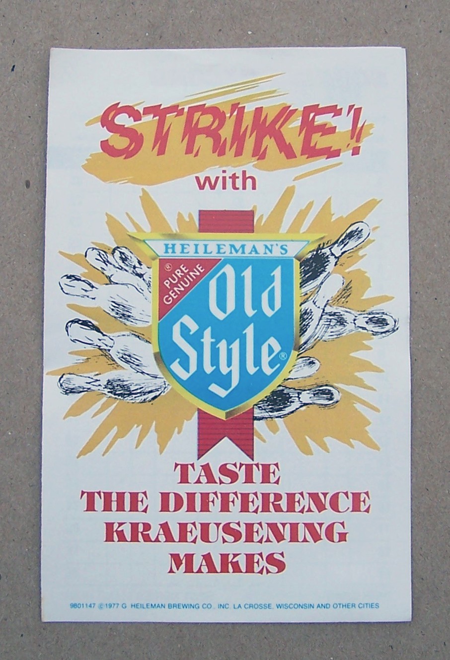 Old Style Beer Score Recorder, 1977, Bowling, Ball, Pin, Heileman, La Crosse, WI