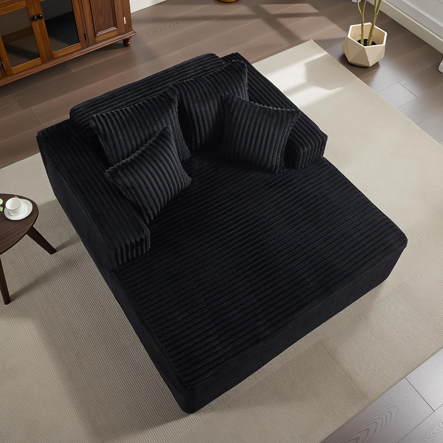 Oversized Corduroy Chaise Lounge, Deep Seat Sofa w/Pillows, No Assembly