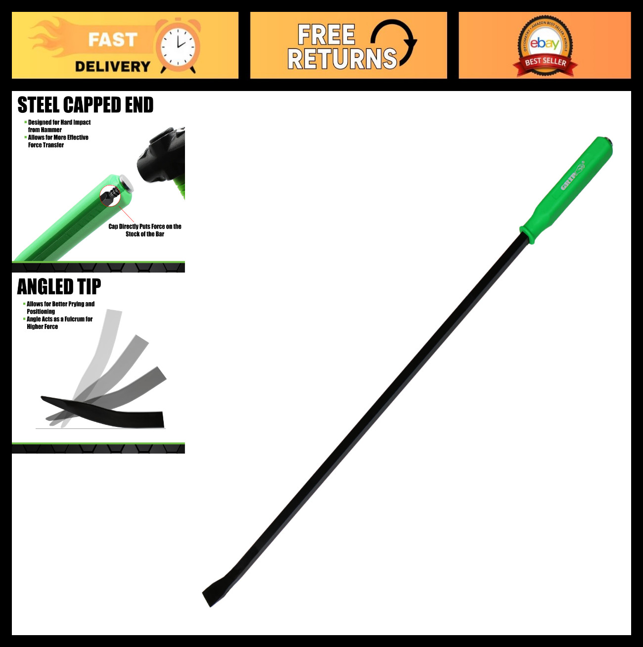 Heavy Duty 48" Jumbo Pry Bar with Striking Cap - Mechanic's Tool for Prying & Al