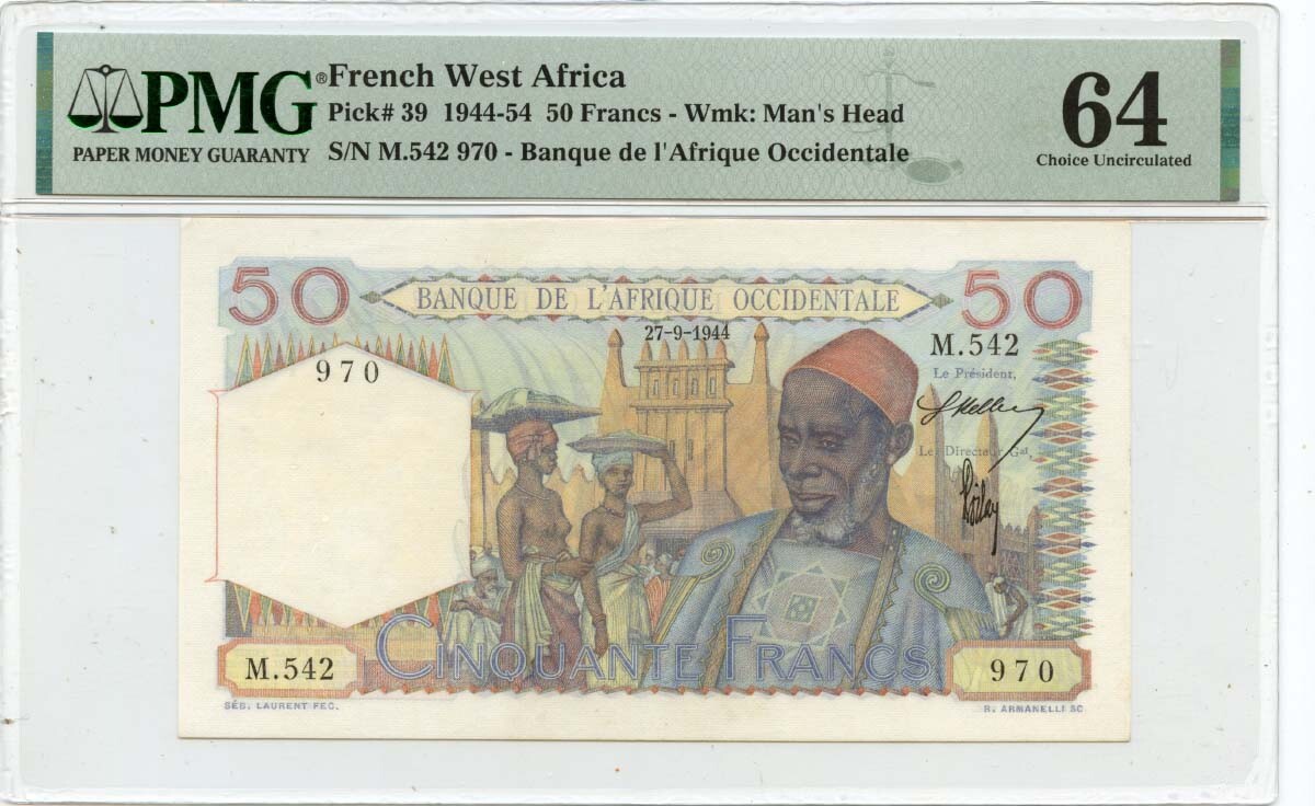 1944-54 50 Francs French West Africa Pick# FWA39 PMG CH64