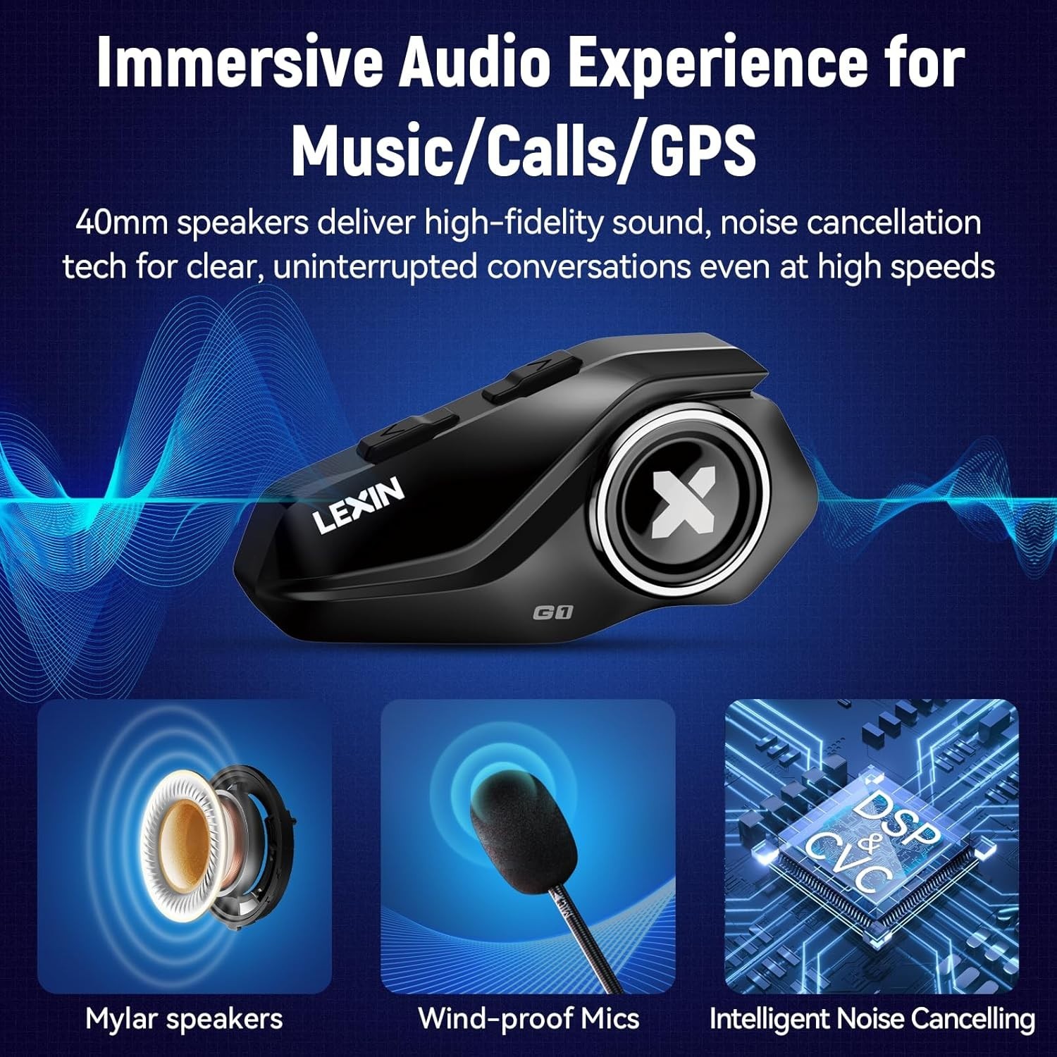 HD Stereo G1 Motorcycle Headset with Dual Mics & Hands-Free Call Functionality