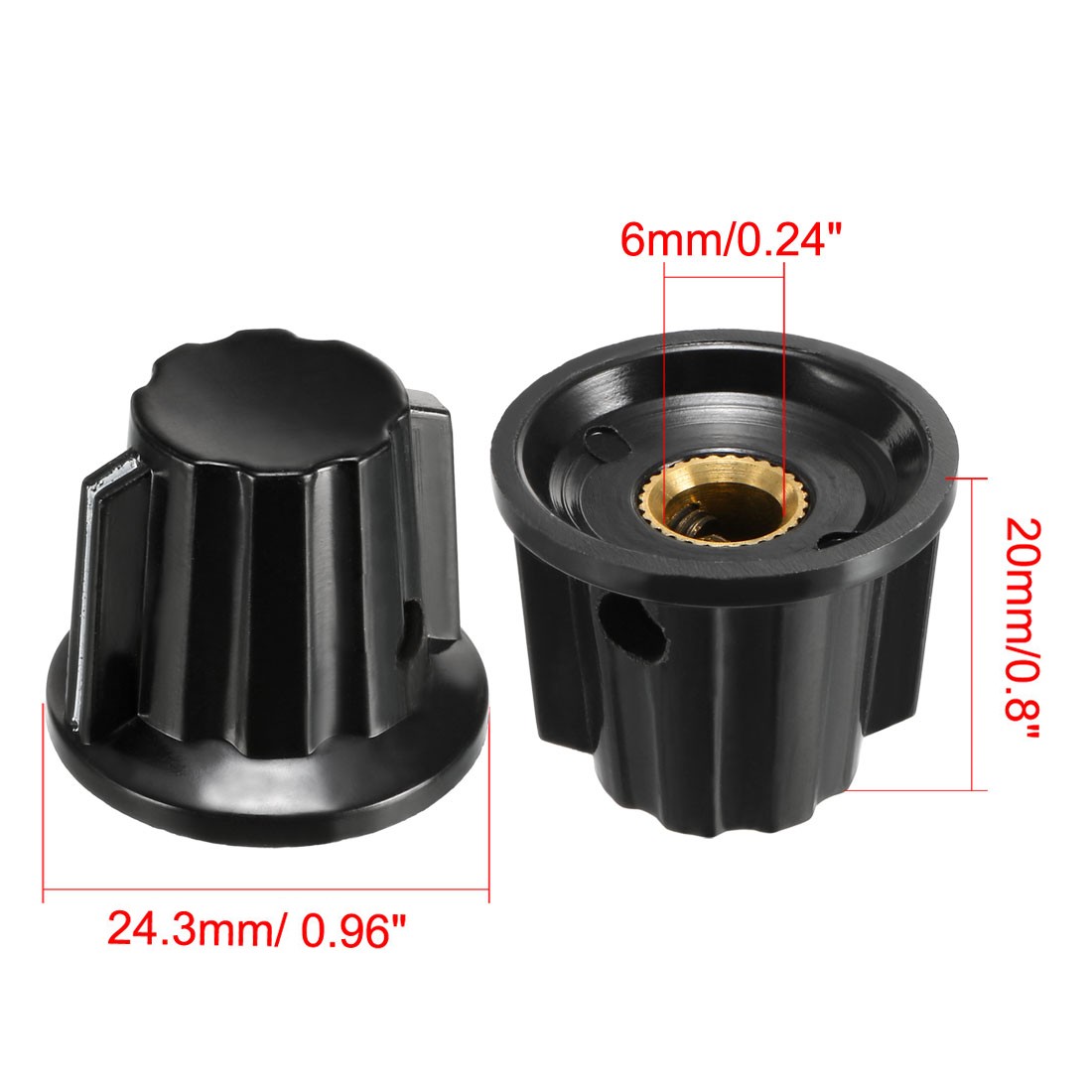 10Pack 6mm Insert Shaft 20x24.5mm Plastic Potentiometer Rotary Knob Black