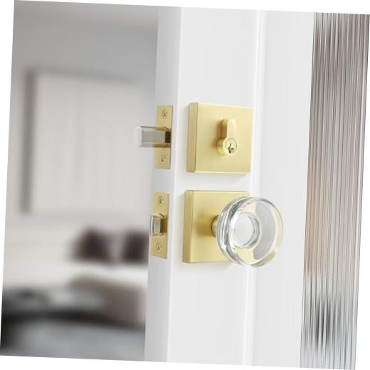 Pack Premium Crystal Glass Door Lock Set, Door 1 Satin Brass - Deadbolt Set
