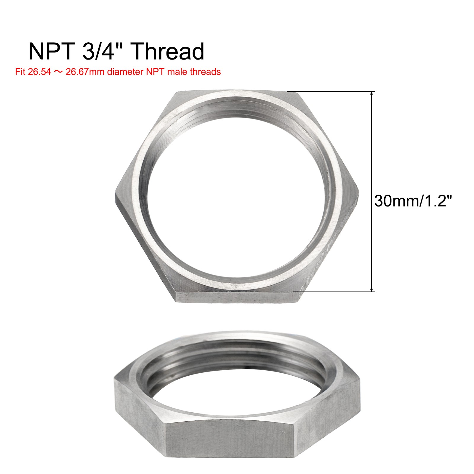 2Pcs Cast Pipe Fitting Hex Locknut 304 Stainless Steel Hex Lock Nut NPT 3/4"