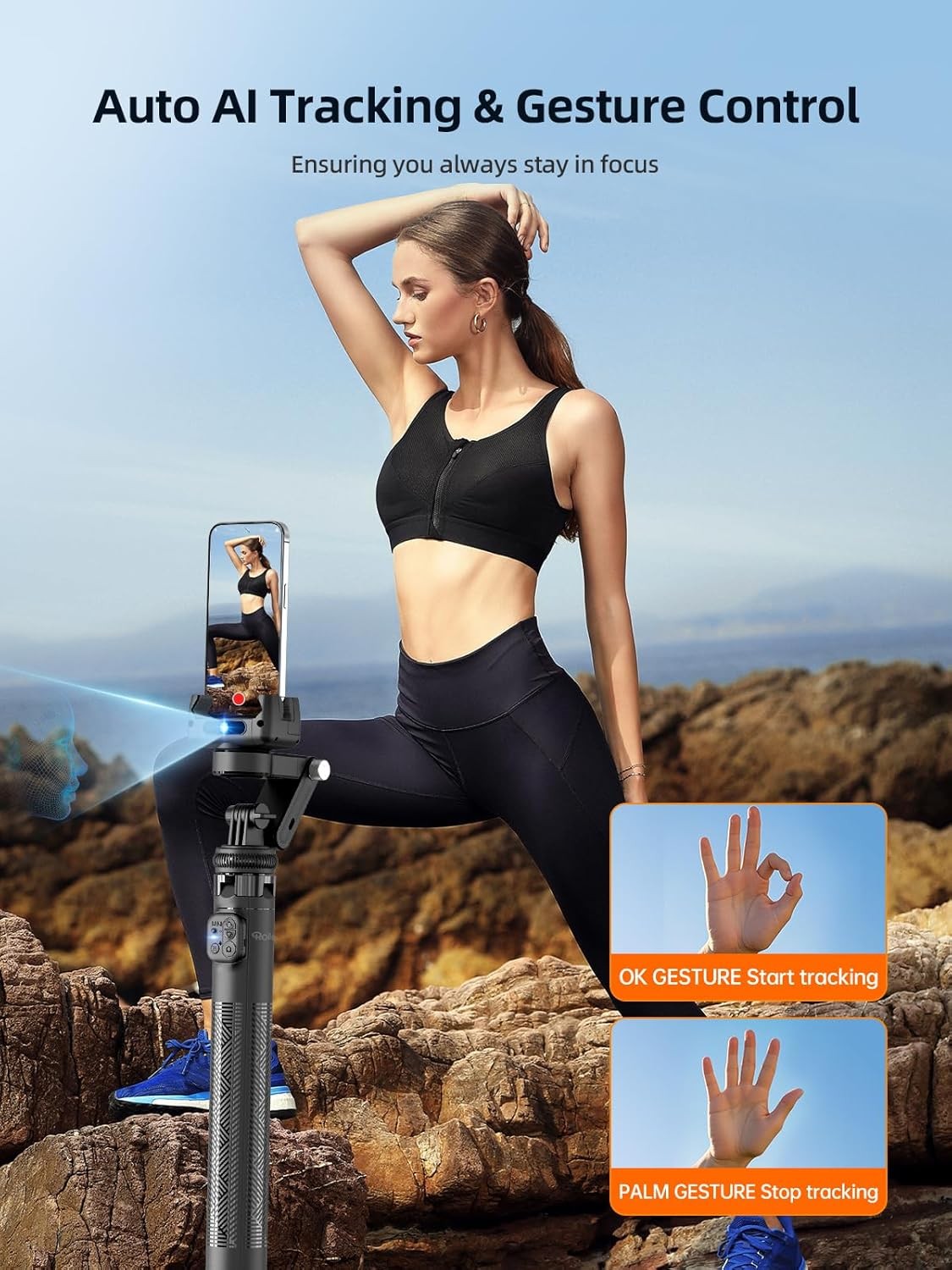 Rollei Auto Face Tracking Tripod Smartphone Gimbal Stabilizer 61'' Selfie Stick